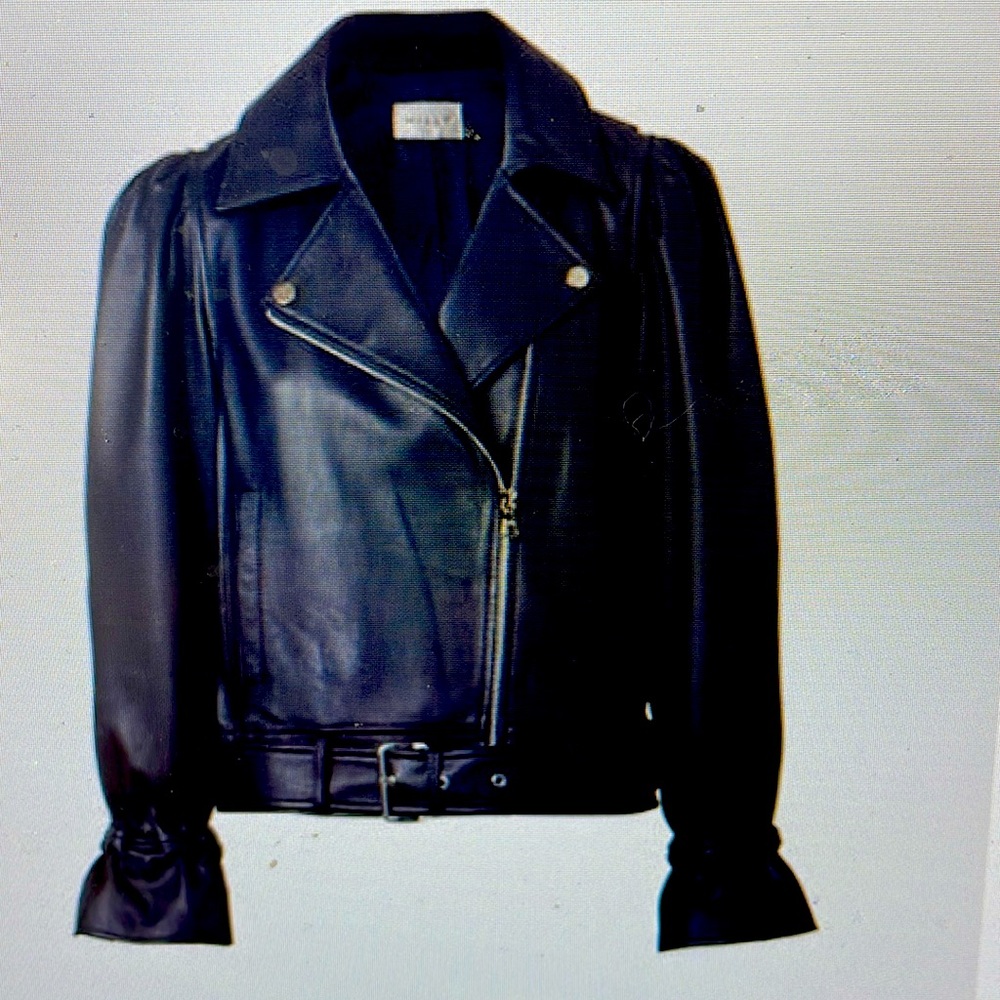 Milly Yvonna Cropped Leather Jacket Navy